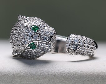 Panther Diamant Ring, Frauen Verlobungsring, 14K vergoldet, einzigartige Statement Schmuck Geschenk für sie, Tierring Silberring, Geschenk für sie