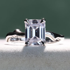 Unique Solitaire Wedding Engagement Ring, 1.6Ct Moissanite, 14K White Gold Plated, Moissanite Anniversary Ring for Her, Sterling Silver Ring