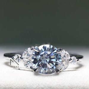 Moissanite Engagement Rings For Women, 2.03 Ct Round Moissanite, Wedding Proposal Ring, 14K Gold Plated, Sterling Silver Ring, Wedding Gift