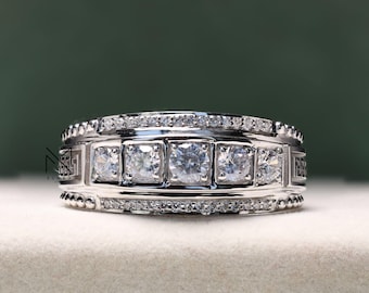 Anello da uomo con diamanti da matrimonio, anello con moissanite taglio rotondo da 2,08 ct, placcato in oro bianco 14k, anello di fidanzamento in argento da uomo, regali da uomo, anello da uomo