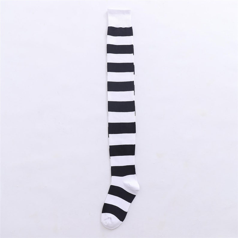 Colorful Stripe Thigh High Sock,Leg Warmers Over The Knee,Autumn and Winter Sock,Warm Thick Sock,Cute Gift,Soft and Comfortable,Gift for her Biały