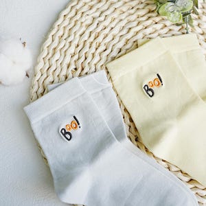 Halloween Boo Socks, Cute Boo Socks, Embroidered Socks, Socks for Women, Crew Cotton Socks, Halloween Party Favor, Halloween Gift