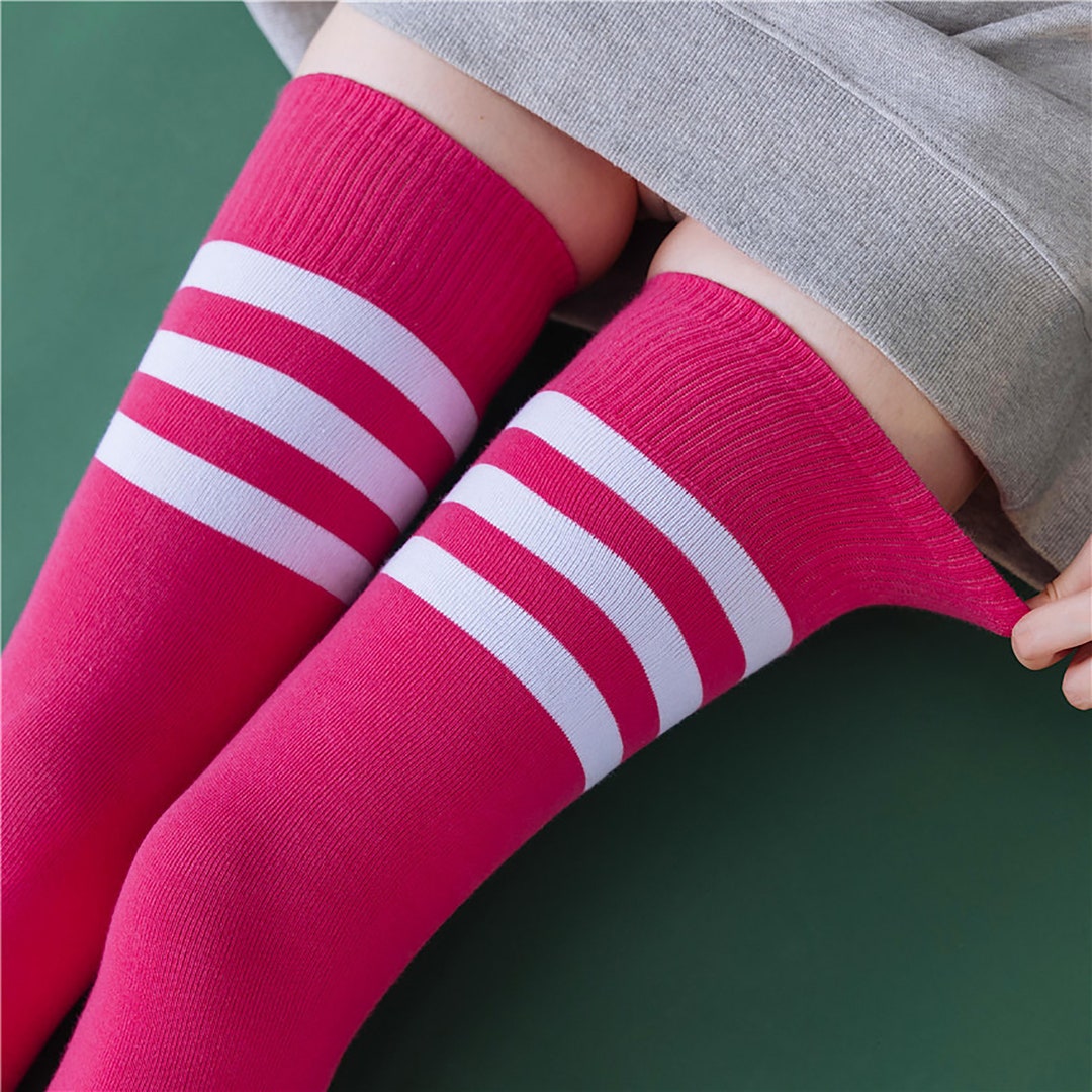 Colorful Stripe Over Knee Socksthigh High Sockautumn And Winter Sockwarm Thick Sockcute T
