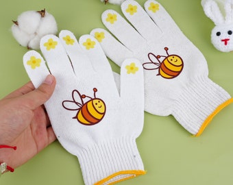 Bee Gardening Gloves,Garden Working Gloves,Outdoor Working Gloves,Cotton Gloves,Work Gloves,Grandmas Gardening Gloves,Floral Bee Garden Gift