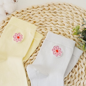 Flower Embroidered Socks, Flower Cotton Socks, Cute Ankle Socks, Casual Floral Socks, Socks for Women, Soft Crew Socks, Party Favor Gift