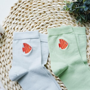 Red Goldfish Socks, Embroidered Fish Socks, Summer Cotton Socks, Cute Ankle Socks, Unique Women&#39;s Socks, Gifts for Her Socks
