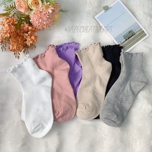 Frilly Ruffle Top Socks,Cute Lace Sock,Solid Color Sock,Novelty Socks,Cotton Socks,Comfortable Daily Sock,Women Sock,Girl Sock,Gift for her