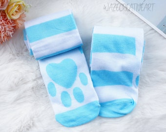 Cat Paw Patroon Sok, Kleurrijke Gestreepte Dij Hoge Sok, Beenwarmers over de knie, Herfst- en Wintersok, Zacht en Comfortabel, Cadeau voor haar