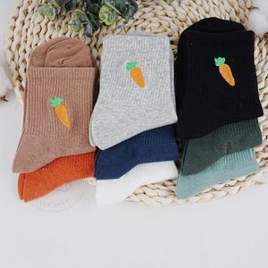 Cute Carrot Embroidered Socks, Short Ankle Socks, Women Novelty Socks, Spring Comfy Socks, Colorful Socks, Casual Socks, Gift for Her