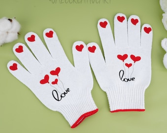 Original Design Heart Painting Gloves,Great Gift for any Gardener,Cotton Gardening Gloves,Original Work Gloves,Acrylic Garden Gloves for Her