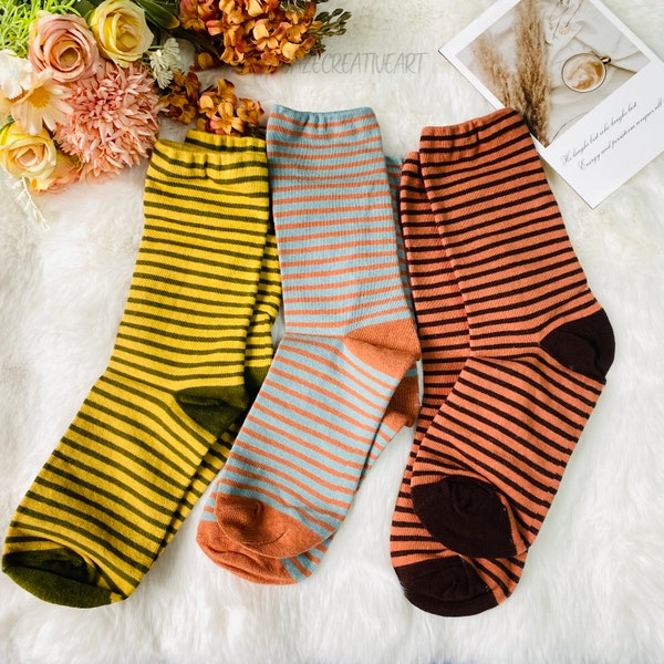 Chaussettes à rayures colorées,Chaussettes en coton à rayures,Chaussettes décontractées,Chaussettes pour adultes,Chaussettes fantaisie,Chaussettes en coton,Chaussettes pour femme,Chaussettes confortables,Cadeau d'anniversaire