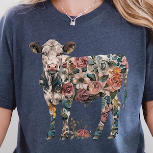 Floral Cow Roses Farm Shirt, Floral Cow Tee, Boho Cow Shirt, Farmer Shirt, Cow Shirt, Farm Girl Shirt, Country Shirt, Farming Shirt, Cow Tee