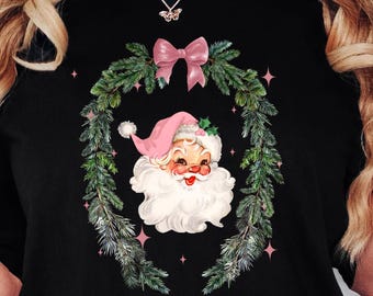 Pink Santa Hat Shirt, Vintage Santa Shirt, Retro Pink Santa Shirt, Classic Christmas, Pink Christmas, Holiday Clothing Women, Gift For Women