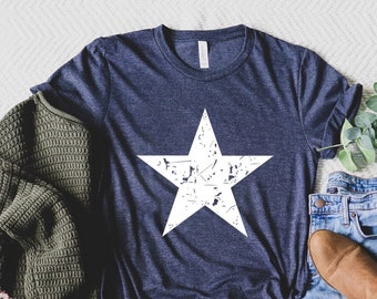 Distressed Star Shirt, White Star Shirt, Star Shirt, Star Tee Shirt, Big Star T Shirt, Star Shirt Women, Men&#39;s Star T-Shirt, 4th Of July Tee
