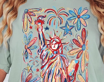 Comfort Colors® Retro 4th July Statue of Liberty Shirt, America USA Tees, America 4th July, 4th Of July, USA Flag, American Girl Shirts, USA