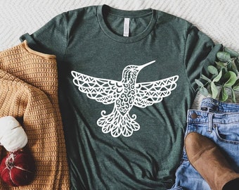 Hummingbird Shirt, Bird Lover Shirt, Bird Silhouette Tee, Monogram Graphic Tee, Bird T Shirts, Mandala Hummingbird Tee, Animal Lover Tee
