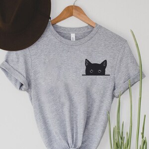 Black Cat Shirt, Cat Shirt, Cute Kitty Tee, Kitten T-shirt, Gift for Cats Lover, Cat Mom Shirts, Cat Shirt Women, Cat Shirt,Cat Pocket Shirt image 2