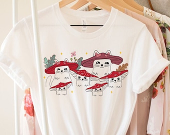 Mushroom Cat T-shirt, Goblincore Shirt, Cottage Core Shirt, Mushroom Lover Tshirt, Gift For Cat Lovers, Countrycore,Mushroom Shirt,Cat Lover