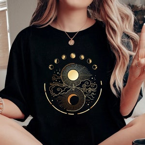 Mystic Moon And Sun Shirt, Mystical Moon Phase Shirt, Moon Phase T-Shirt, Boho Vintage Moon Shirt, Celestial Moon Shirt, Spiritual T-Shirt