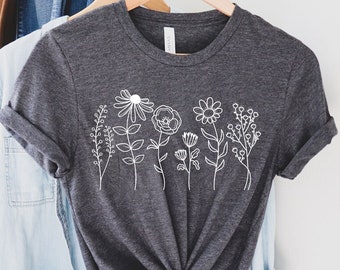 Wild Flowers Shirt, Wildflower Tshirt, Floral Shirt, Botanical Shirt, Flower Shirt, Nature Lover Shirt,Ladies Shirts, Womens Tees,Flover Tee