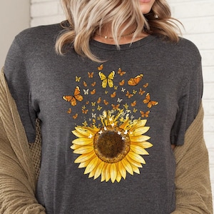 Sunflower Butterfly Shirt, Butterfly Tee, Mothers Day Gift Shirt, Sunflower Shirt, Floral Tshirt, Flowers Gift T-shirt, Botanical Tee,Flower