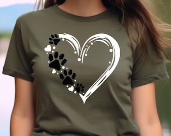 Paw Heart Tshirt, Pet Lover Shirts, Animal Lover Gift, Paw Love Shirt, Paw Print Shirt, Cat Lover Gift Women, Dog Lover Gift Shirt for Women