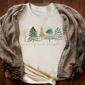 Merry and Bright Trees, Women's Christmas Shirt, Womans Holiday Shirt,Christmas Gift,Chic Winter Shirt,Cute Holiday Tee,Christmas Tree Shirt