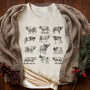 Cow Shirt, Vintage Western Wear, Farm Animal Shirt, Bull Cottagecore Shirt, Bull Shirt, Cottage Core, Aesthetic Shirt, Cow T-shirt, Farm Tee
