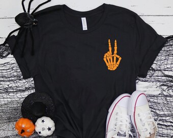 Skeleton Peace Sign Shirt, Halloween Shirt, Skeleton Hand Shirt, Funny Halloween Shirt, Fall Shirt, Skeleton Hand, Women's Halloween Shirt