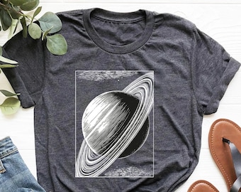 Rings of SATURN T-shirt in Black Aqua, Astronomy Gifts for Men or Women, Hubble Telescope Shirt, Galaxy Planet Print, Mens Graphic Tee,Space