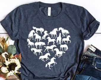 Horse Heart Shirt, Horse Lover Tee, Horses Heart T-Shirt, Horse Lover Gift, Horse Silhouette Shirt, Equestrian Tee, Gift For Horse Owner Tee