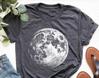 Moon Shirt for Women, Celestial Full Moon T-Shirt, Fall Clothing Gift for Her, Unique Moon Graphic Tee, Galaxy Outer Space T-shirt, Moon Tee