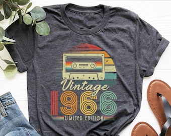 Camiseta de 57.º cumpleaños, camiseta vintage de casete de edición limitada de 1966, camiseta de cumpleaños de 1966, regalo de 57.º cumpleaños para mujer, camiseta de 57.º cumpleaños para hombre