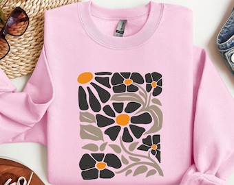 Boho Flower Sweatshirt, Unisex Wildflower Sweater, Women Floral Minimalist Sweater Flower Print Sweatshirt Woman Gift Oversized Flower Shirt