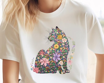 Cat Mom Shirt Floral Cat Shirt Purr Shirt Cat Mom Floral Cat Tee Cat Lover Shirt Animal Lover Tee Cat Lovers Shirt Gift for Mom Gift for Dad