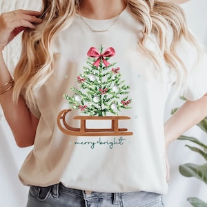 Christmas Shirts for Women, Merry and Bright Shirt, Christmas Tee Shirt, Christmas Tree Shirt, Christmas Tees, Holiday Shirts, Winter Shirt