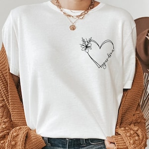 Custom Heart Shirt, Your Name Heart Line Shirt, Cute Heart Shirt, Double Heart Shirt, Love Heart T-Shirt,Personalized Mom T-Shirt,Custom Tee