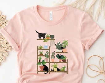Cats and Plants Shirt, Plant Lady, Plant Lover, Gardener Shirt, Shirts For Cat Lover, Succulent Plants Shirt, Plant Lover Gift Shirt,Cat Tee