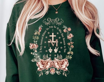 Miraculous Medal Sweatshirt, Virgin Mary Shirt, Marian Cross T-Shirt, Holiday Gifts Idea,Catholic Gifts for Women,Marian Catholic Sweatshirt