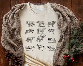 Cow Shirt, Vintage Western Wear, Farm Animal Shirt, Bull Cottagecore Shirt, Bull Shirt, Cottage Core, Aesthetic Shirt, Cow T-shirt, Farm Tee