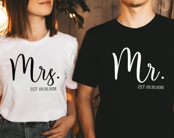 Personalized Mr and Mrs, Custom Wifey and Hubby Shirt, Bride and Groom Est, Wife And Husband Shirts, Just Married Tshirt, Honeymoon T-shirt
