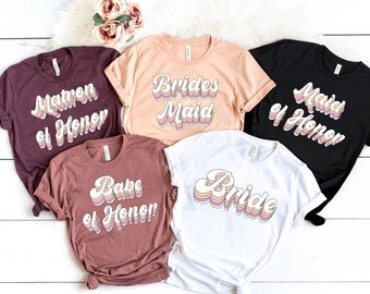 Retro Bridesmaids Shirt, Bridesmaid Custom Tshirts, Maid Of Honor Shirt, Bridesmaid Gift,Bridal Party Shirts,Retro Bride's Babes,Retro Bride