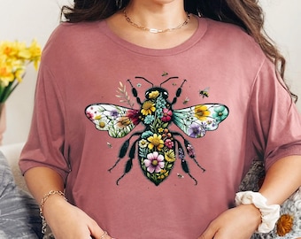 Bee Wildflower Shirt, Bee Shirt, Nature Shirt, Summer Tee, Cute Bee Tee, Bee Botanical Shirt, Honeybee Shirt, Beekeeper Gift,Bee Lover Shirt