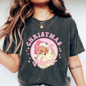 Retro Pink Christmas Vibes, Pink Santa Claus, Retro Christmas Shirt, Vintage Holiday Shirt, Santa Shirt, Merry Christmas Shirt, Cute Santa