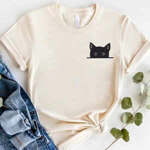 Black Cat Shirt, Cat Shirt, Cute Kitty Tee, Kitten T-shirt, Gift for Cats Lover, Cat Mom Shirts, Cat Shirt Women, Cat Shirt,Cat Pocket Shirt image 5