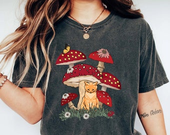 Cat and Mushroom Shirts, Goblincore Shirt, Cat Mushroom Shirt, Cat Lover Gift, Mushroom Tee, Cottagecore Shirt, Cat Owner Gift, Mushroom Tee