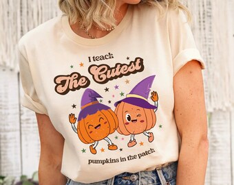 I Teach The Cutest Pumpkins In The Entire Patch Shirt, Retro Halloween Teacher Tee, Spooky Season Costume , Boho Witch Tee, Autumn Fall Gift