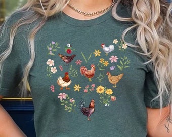 Wildflower Chicken Shirt, Ladies Chicken Tshirt, Chicken T shirt, Chicken Lover, Chicken mom Tee, Cottagecore Farm Girl T-shirt, Farmer Gift