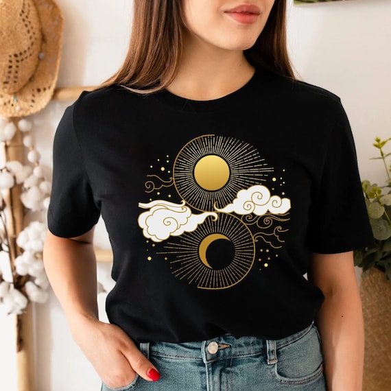 Sun and Moon T Shirt Aesthetic Shirt Yoga Shirt Pagan Clothing Aesthetic Clothing Celestial Clothing Moon T-Shirt Sun TShirt Celestial Shirt