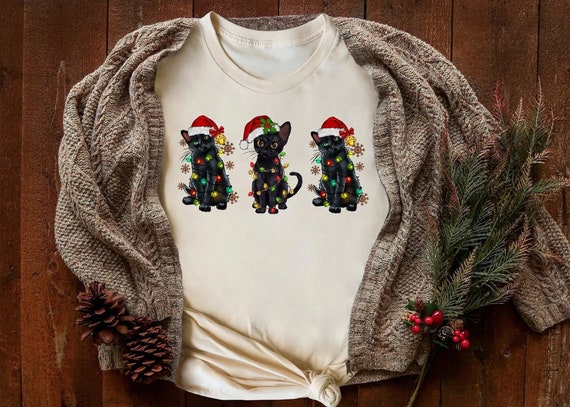 Christmas Cat Shirt, Christmas Cat Light Shirt, Meowy Christmas Cat Shirt, Cat Lover Shirt, Merry Christmas Cat Shirt, Gift For Xmas Cat Tee
